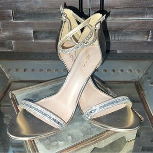 Beautiful heels! ALDO Gold strappy high heels w/rhinestone inlay in straps.